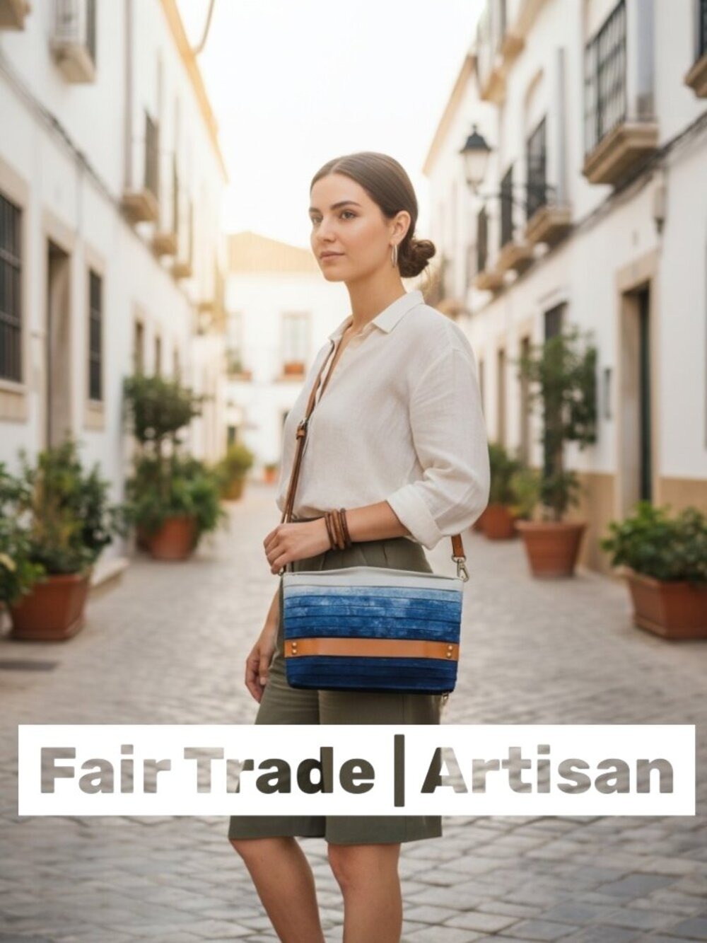 SERI Fair Trade Indigo Crossbody Bag Handwoven Textile Leather Strap Artisan